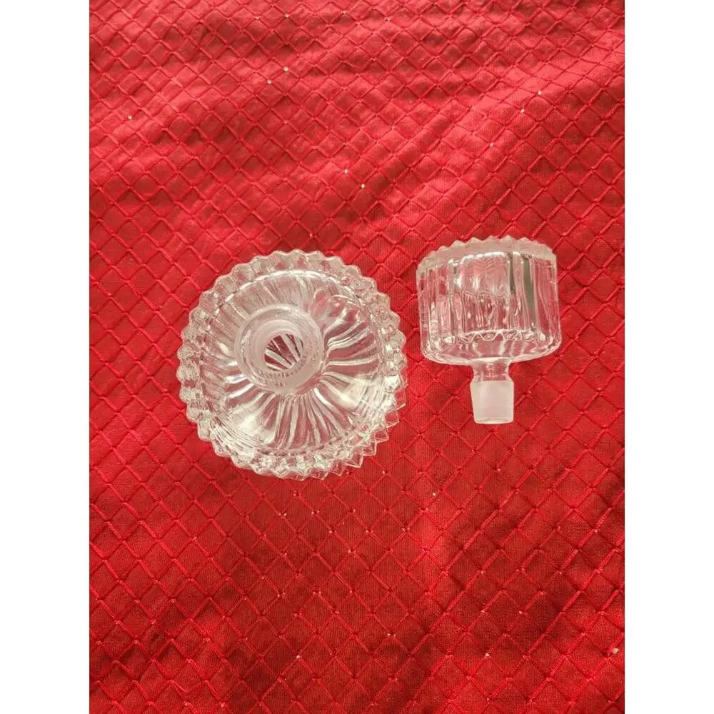 Vintage Perfume Bottle, Round Clear, Sawtooth Glass, Stopper